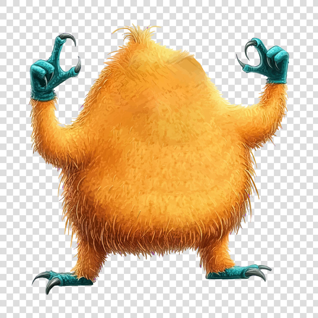 A cartoonish orange monster with green claws and feet.