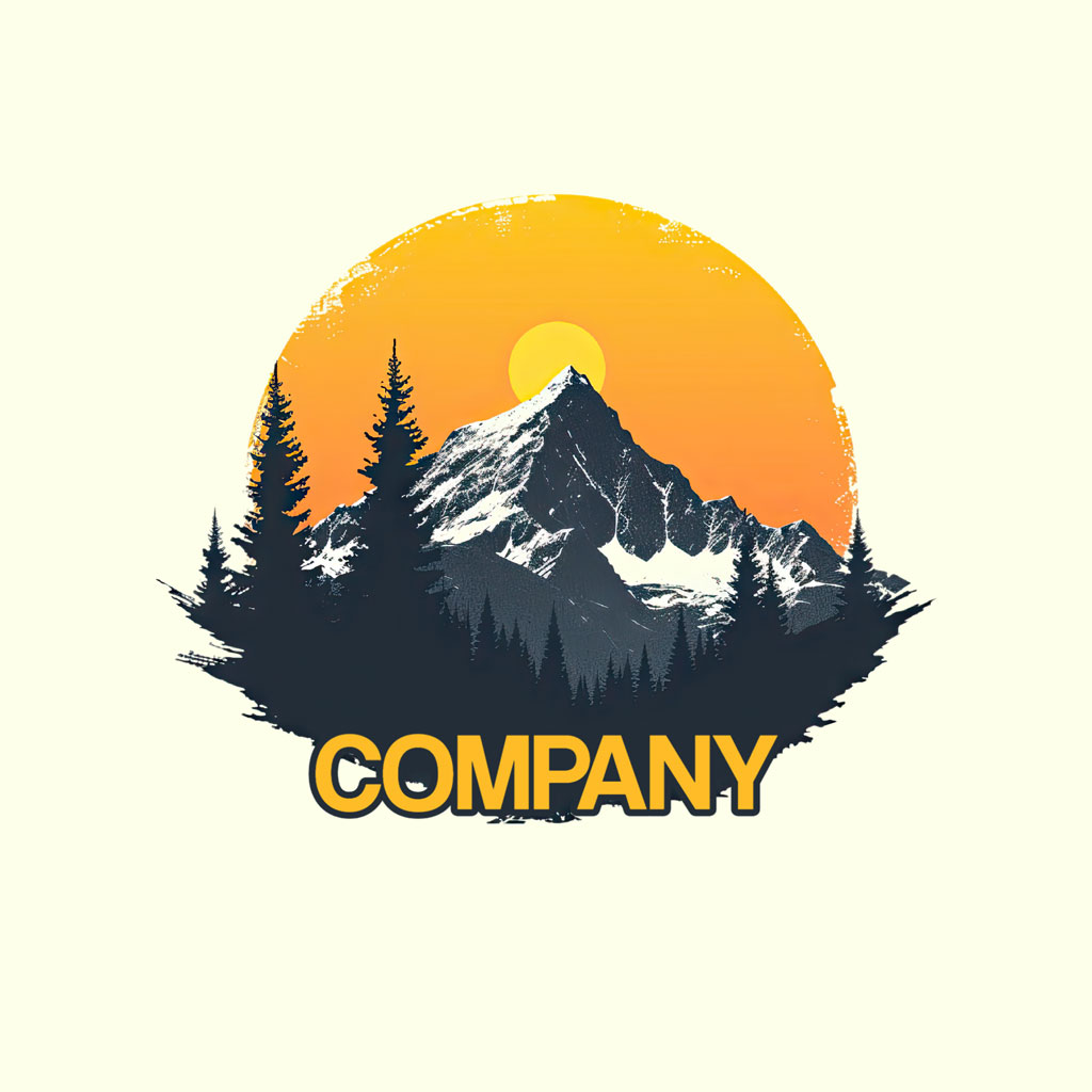 Company logo with a mountain and trees