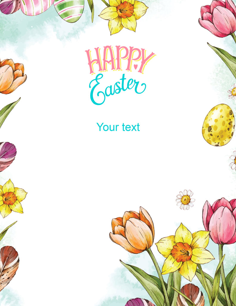 Easter card template with flowers and eggs