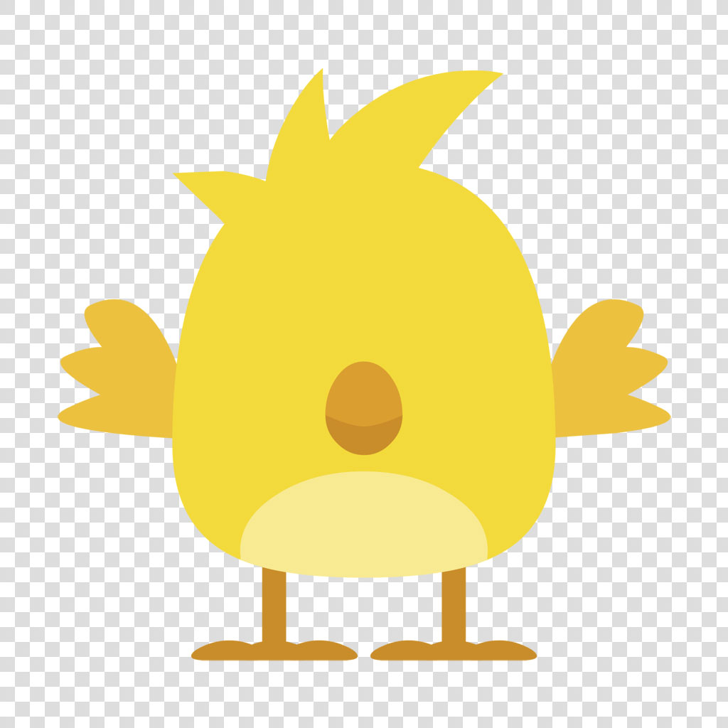 A cartoon yellow chick with orange beak and feet