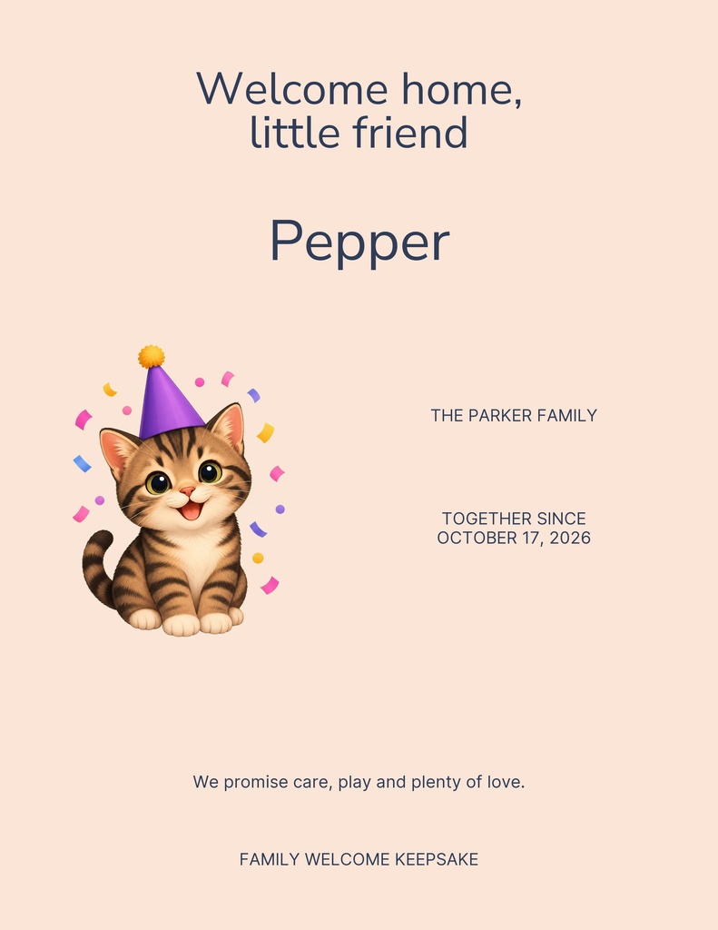 Preview for Welcome Home Little Friend Letter Flyer Template