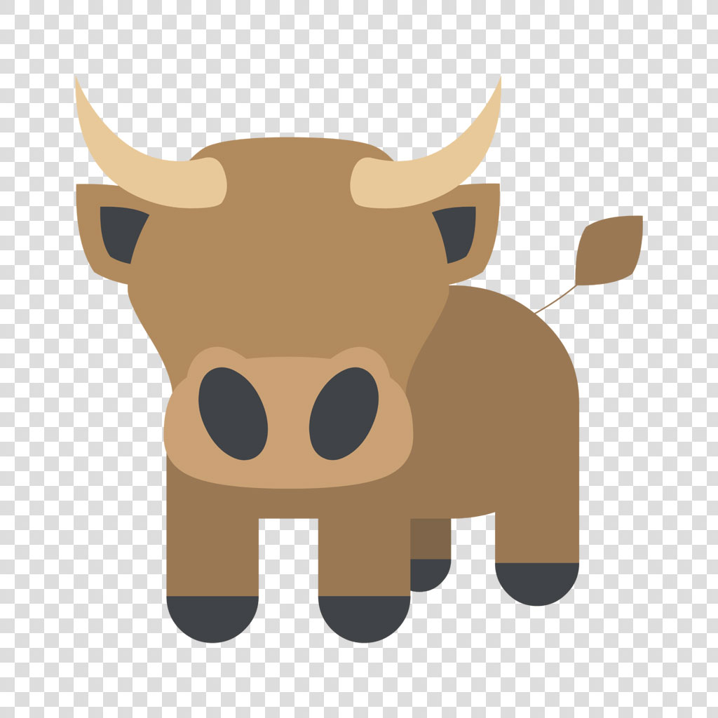 A cartoon brown bull with large horns and a minimalist design.