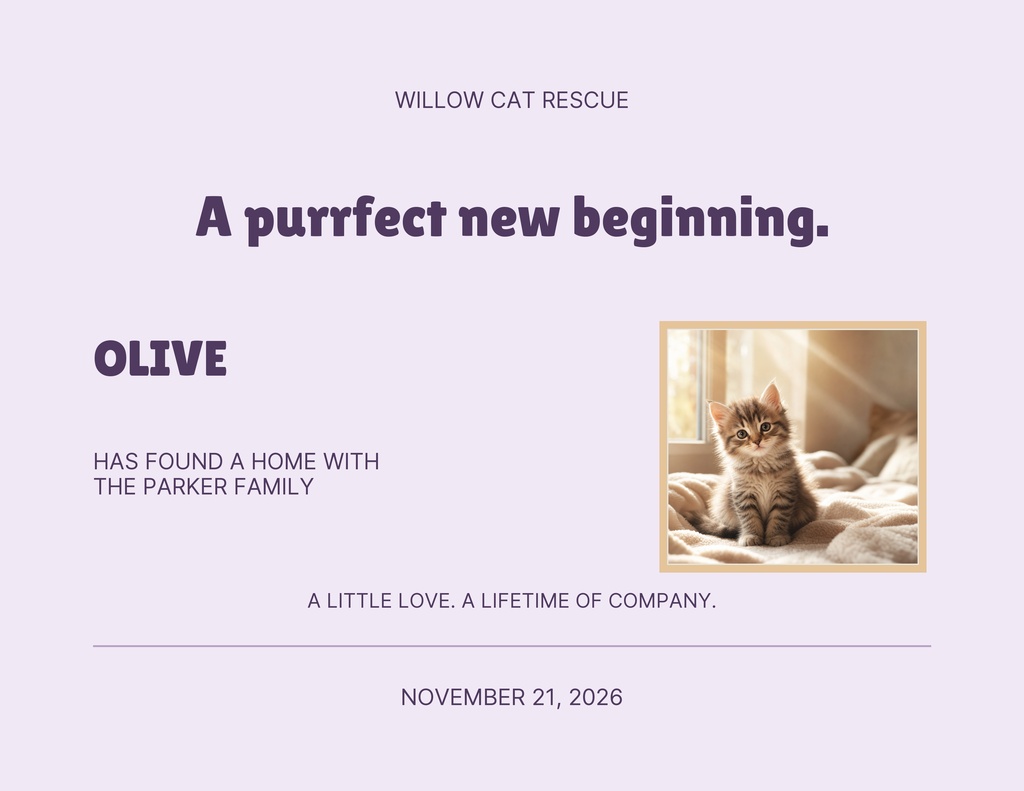 Preview for Purrfect Little Company Keepsake Certificate Template