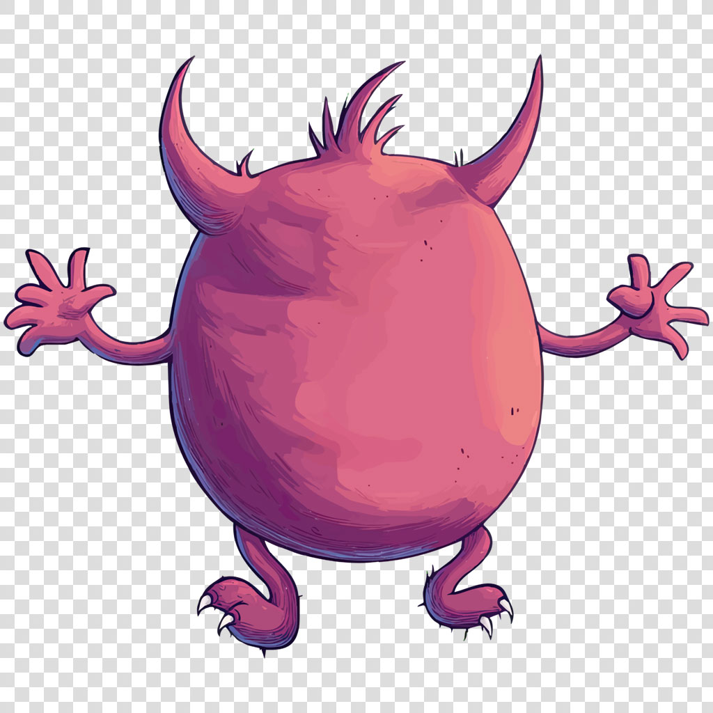 A pink monster with horns and sharp claws