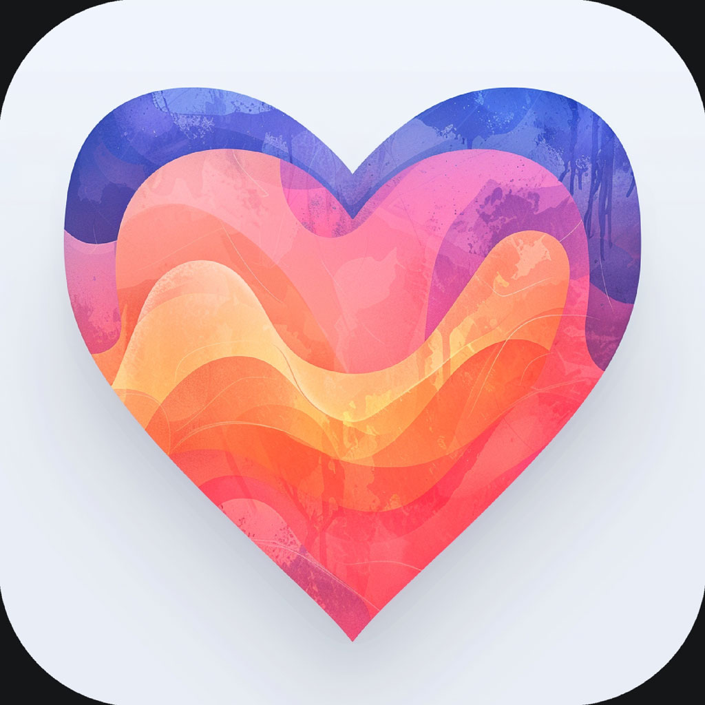 A heart icon with a multicolored, abstract design.