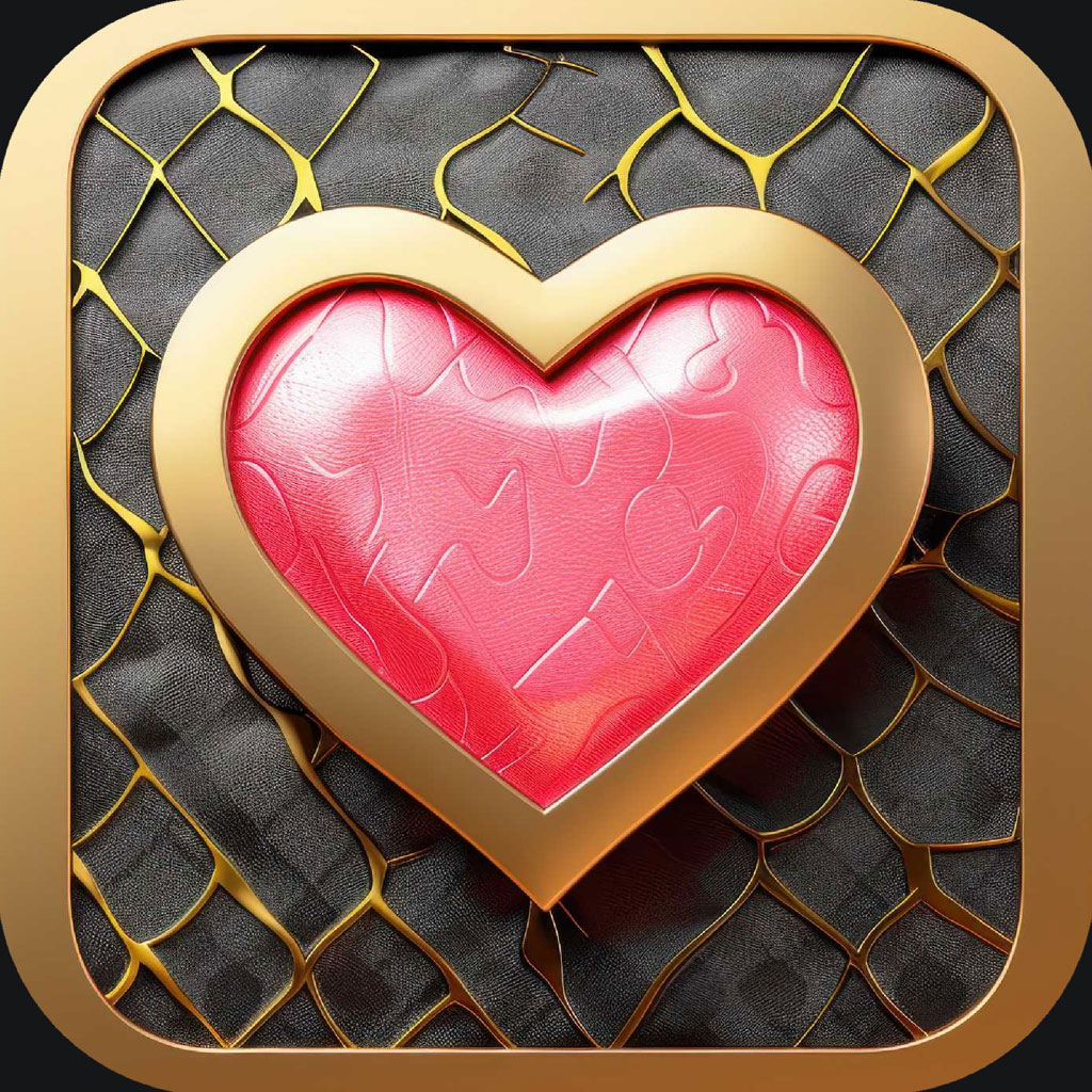 Gold heart icon on a dark background with gold accents