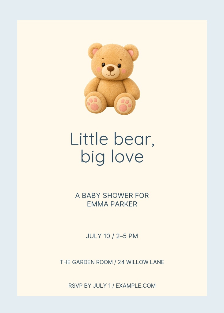 Preview for Little Bear, Big Love 5 × 7 Invitation Template