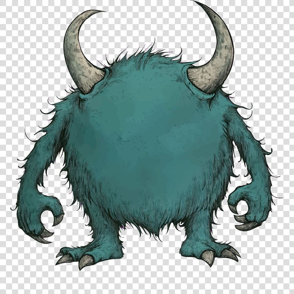 Teal monster with horns and claws