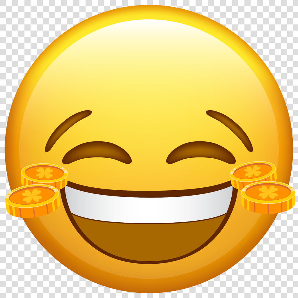 Smiling emoji face with coins