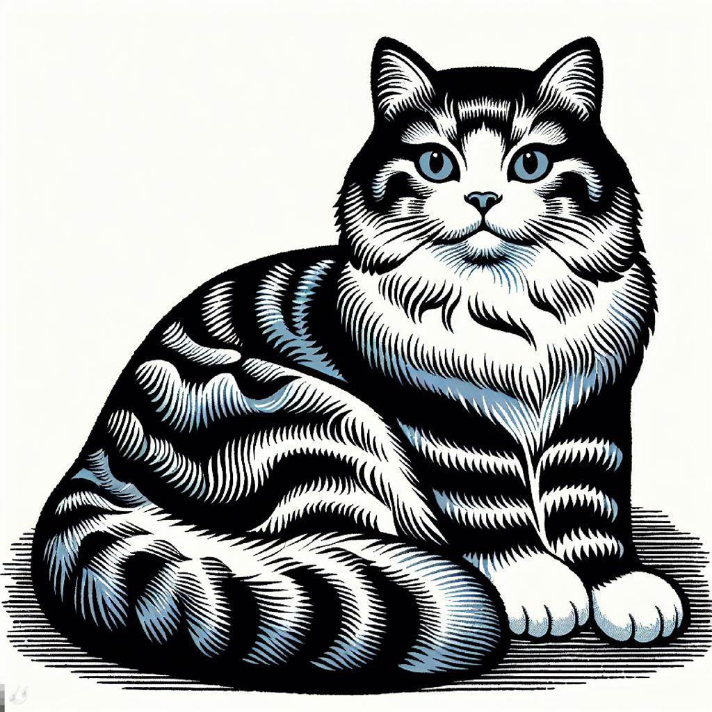 Illustration of a white cat with orange eyes and black designs