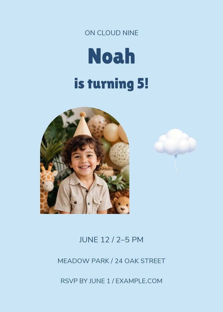 Preview for Cloud Nine Birthday 5 × 7 Invitation Template