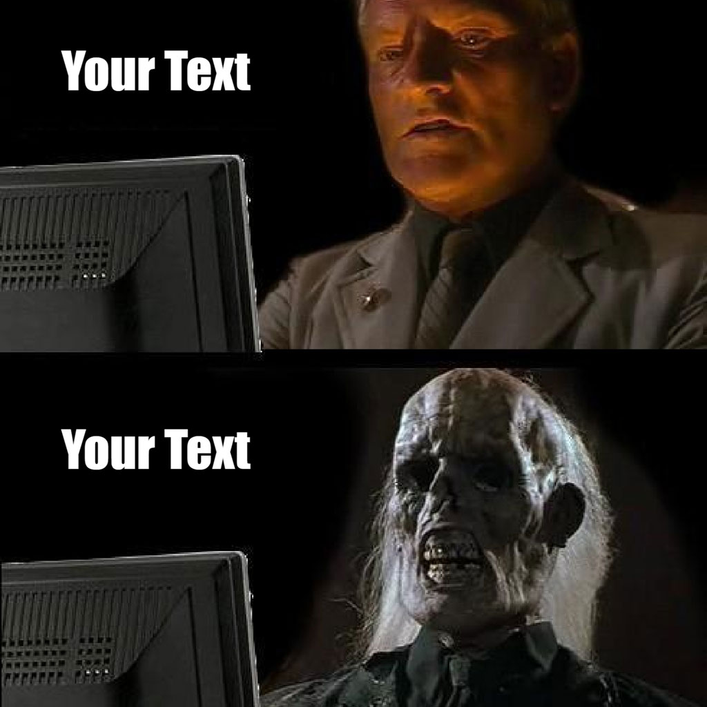 A meme template showing two contrasting images with a monitor in the corner, labeled 'Your Text'