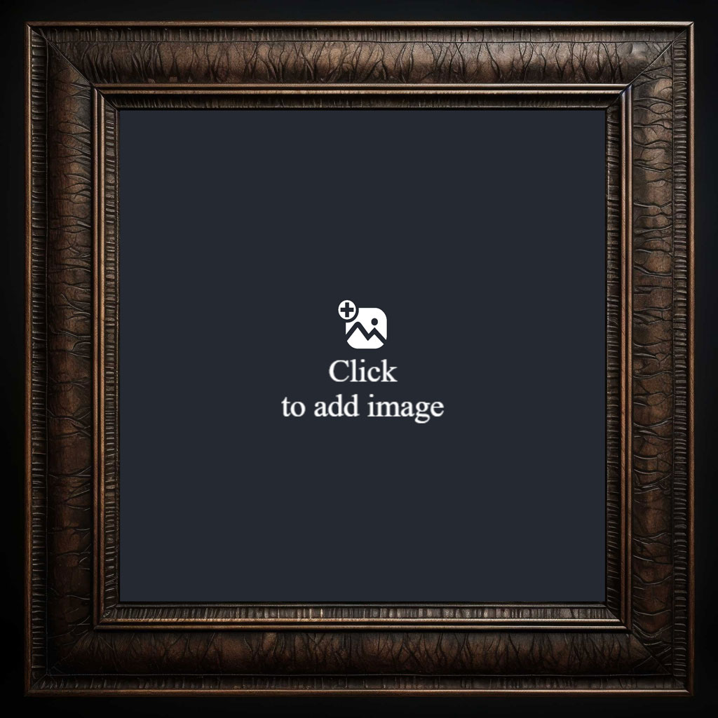 An ornate antique bronze picture frame with a dark inner background.