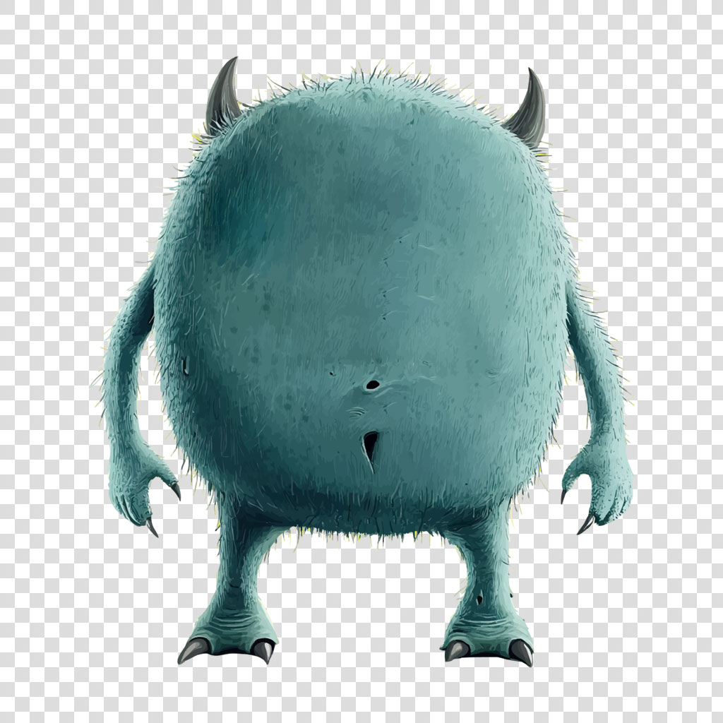 A blue, furry monster with horns and sharp claws.