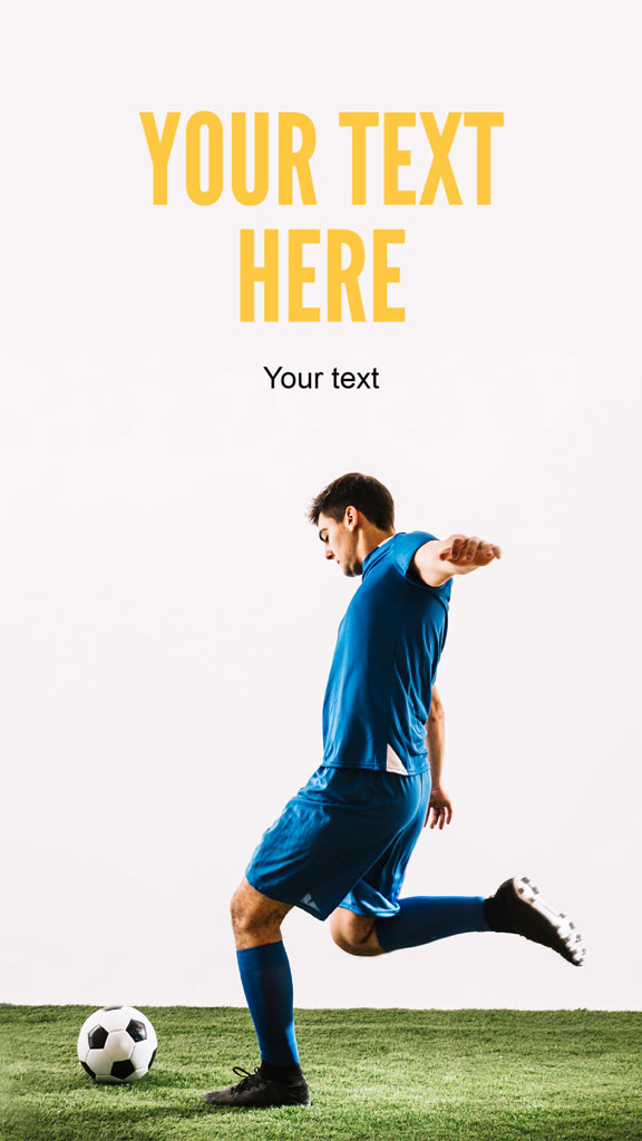 Soccer player in blue uniform kicking a soccer ball on a grassy field