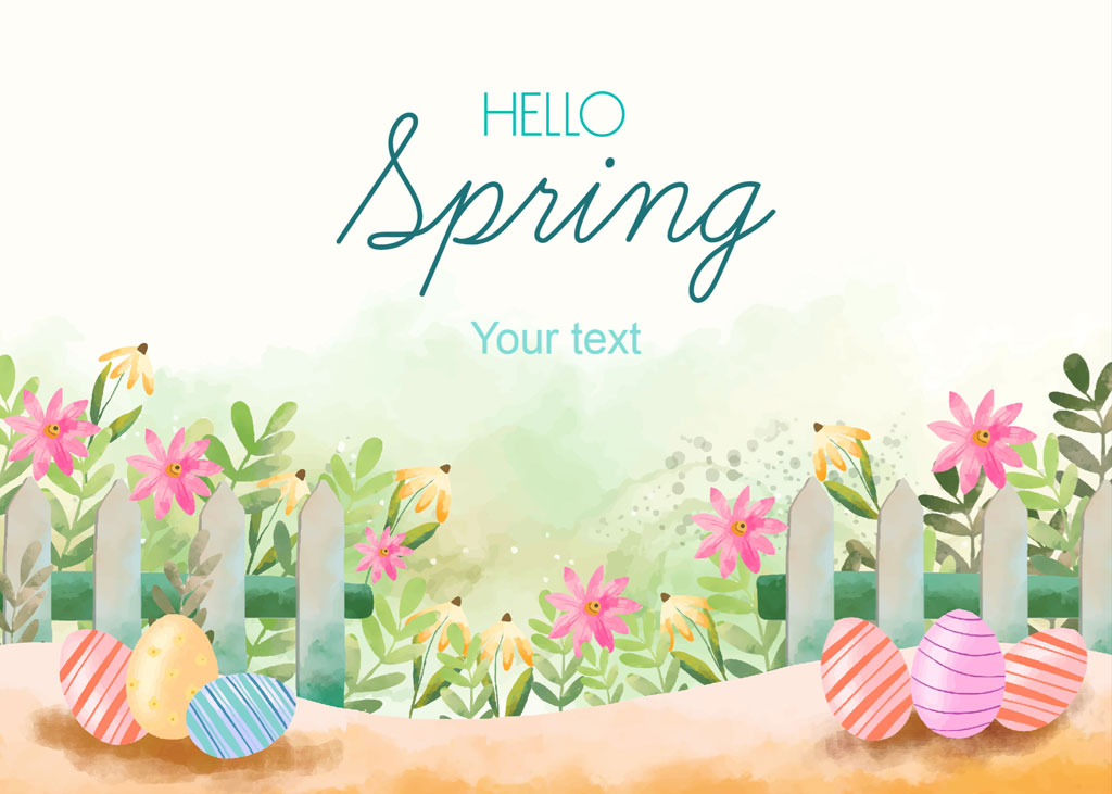 Spring background with Easter eggs and flowers