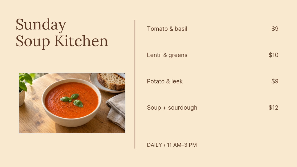 Preview for Sunday Soup Kitchen Digital Menu Board Template