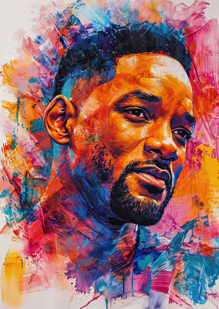 A digital artwork featuring a man's face surrounded by a kaleidoscope of colors