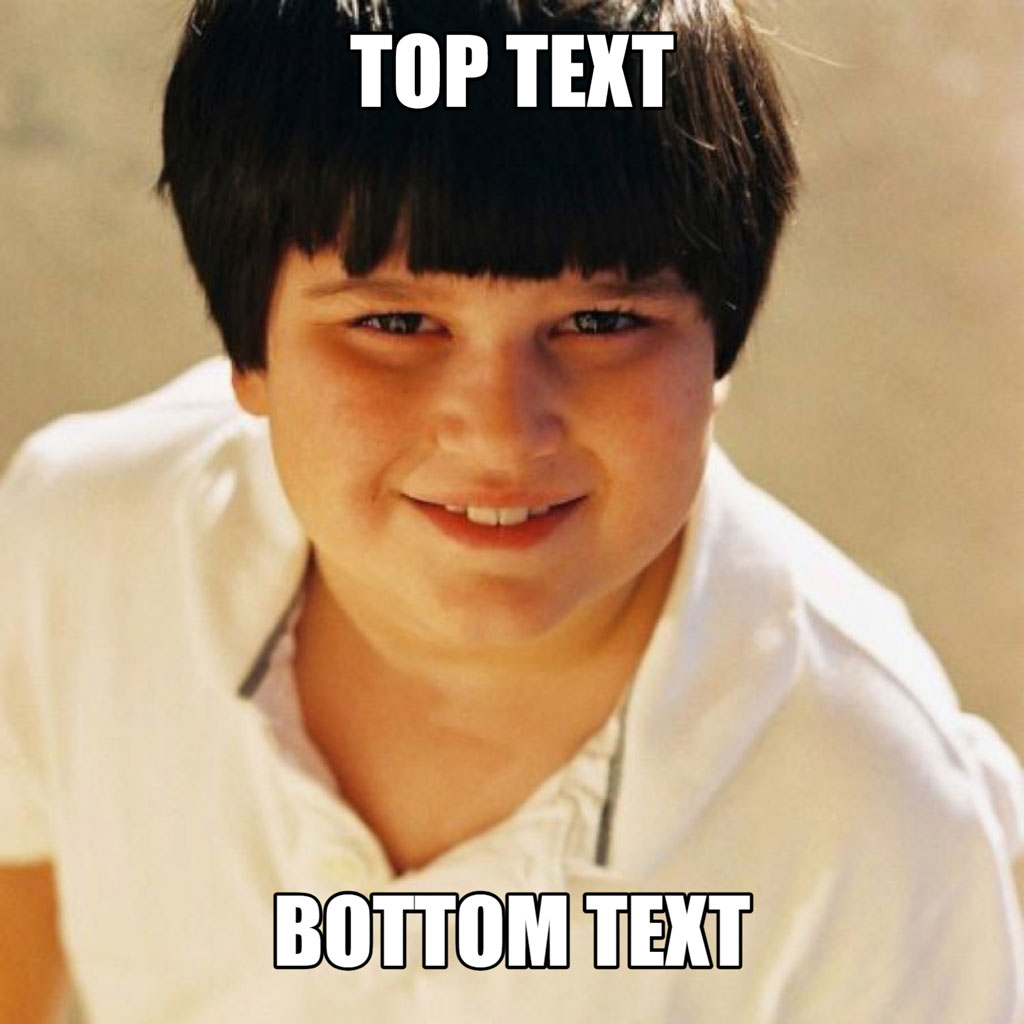 Young boy with dark hair and white shirt, used as meme template