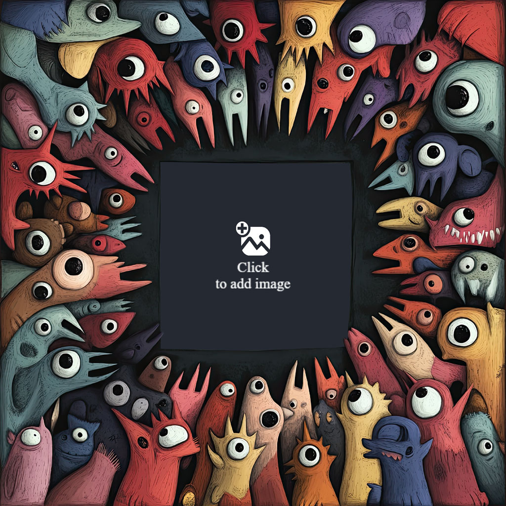 Colorful cartoon monsters surrounding a black square