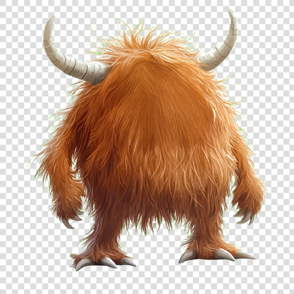 A large, furry creature with curved horns and sharp claws.