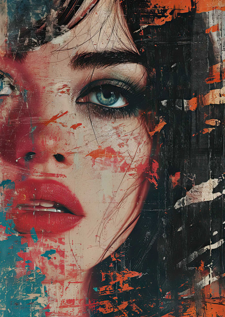 Close-up portrait of a woman with abstract art