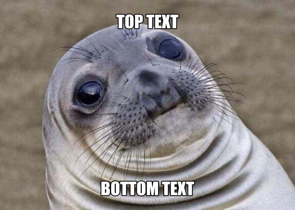 A seal with a smug expression and top and bottom text