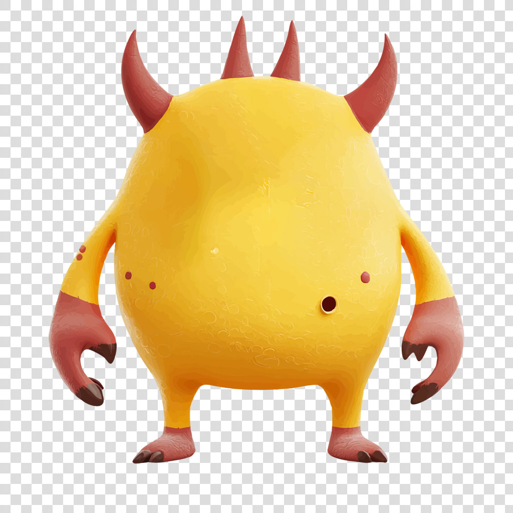Yellow monster figurine with red horns and claws