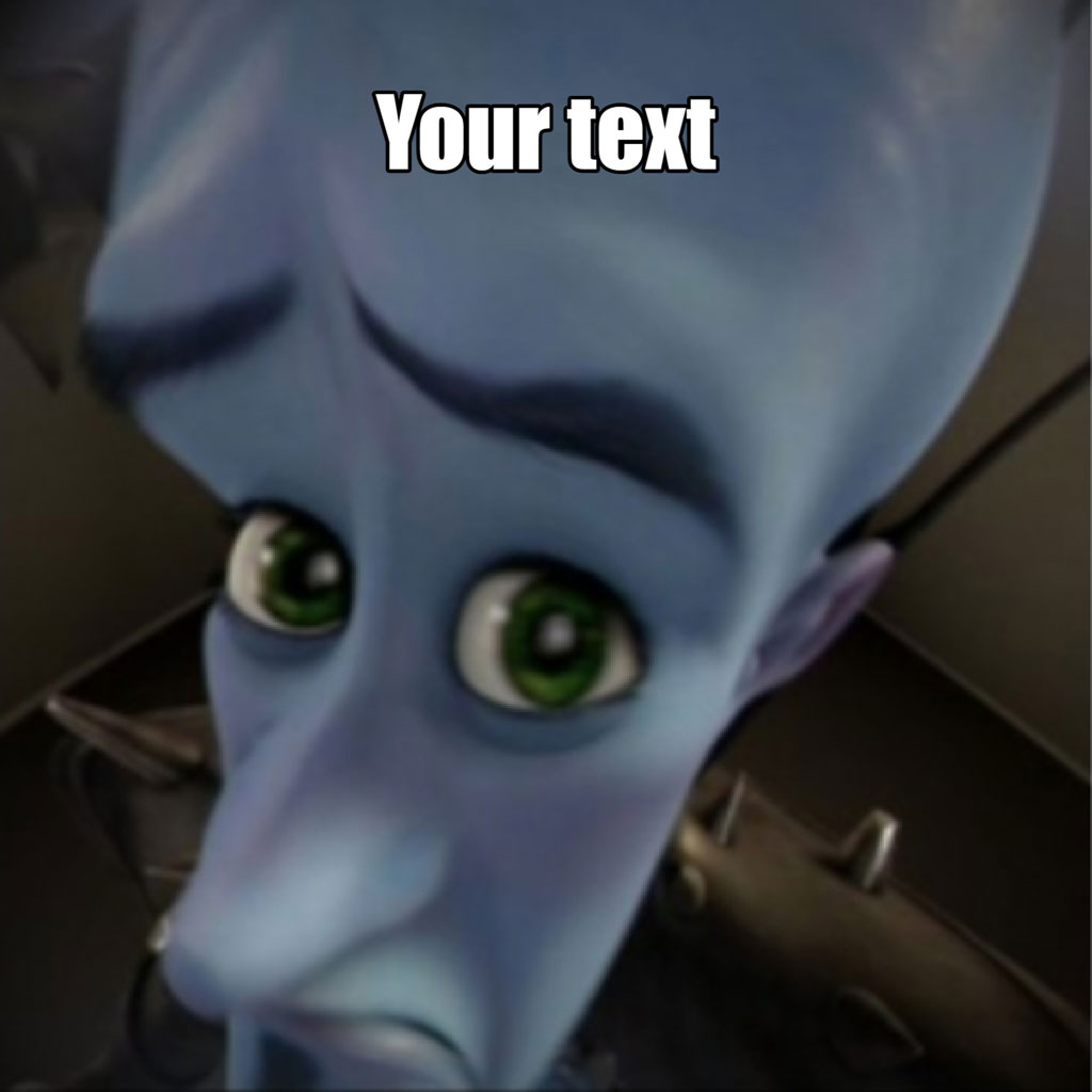 Megamind character with green eyes and blue skin