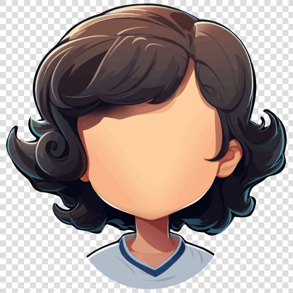 Cartoon character with dark hair and blank face