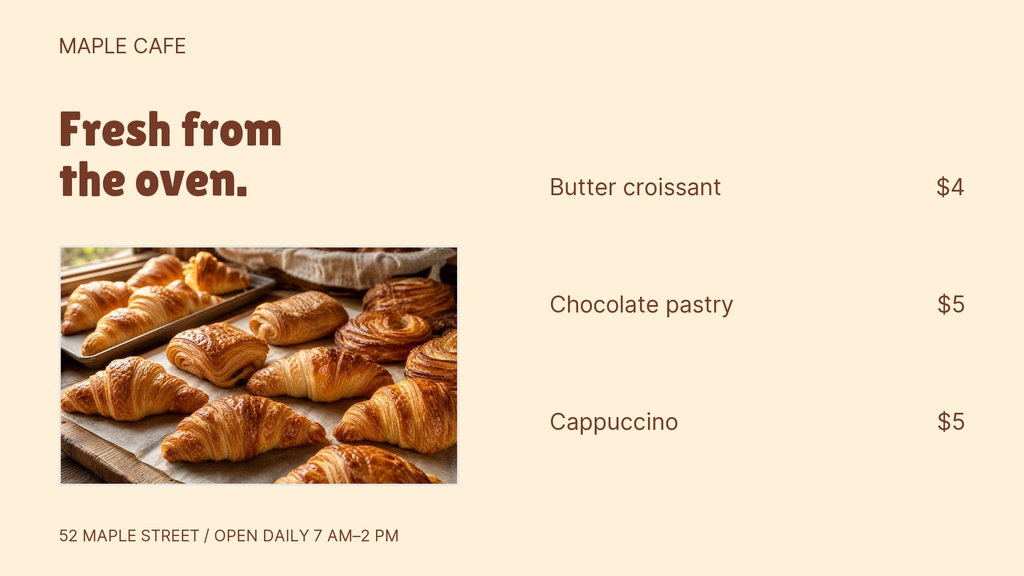 Preview for Morning At Maple Cafe Digital Menu Board Template