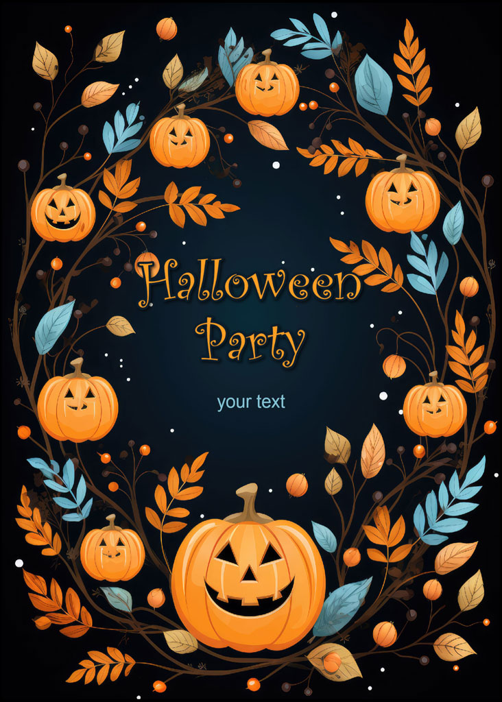 Halloween party invitation with pumpkin wreath