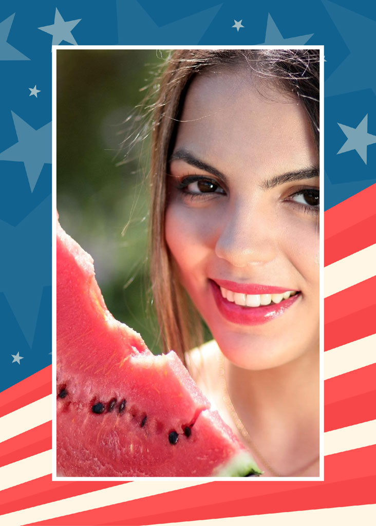 Woman smiling with watermelon slice