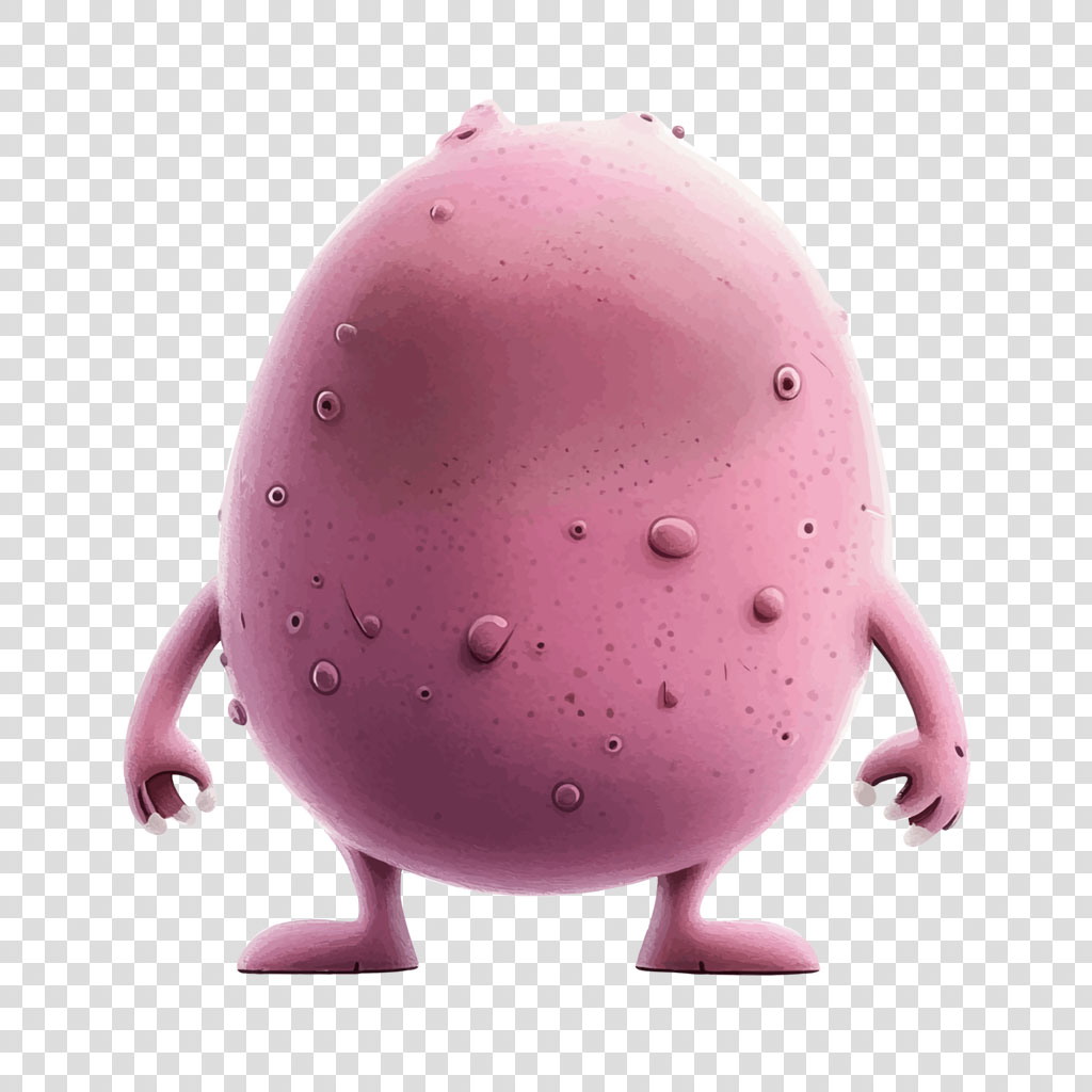A pink cartoon character with a round body and small limbs.