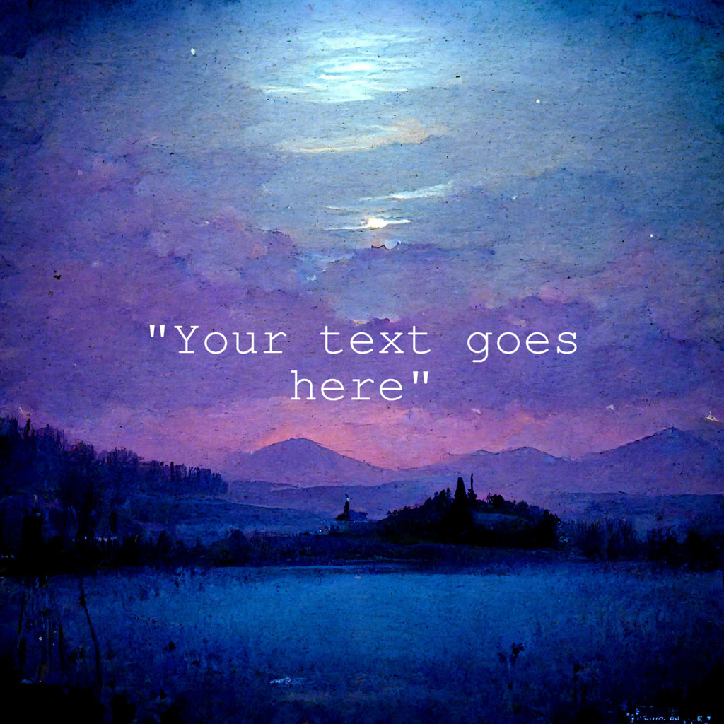 Watercolor painting of a serene landscape with a lake and mountains at dusk.