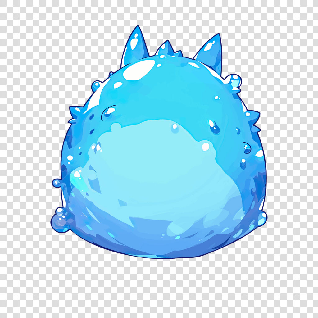 A blue spiky ball with water droplets