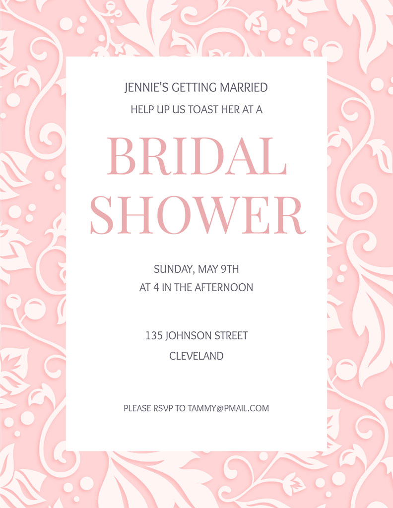 Bridal shower invitation for Jennie on May 9th at 135 Johnson Street, Cleveland