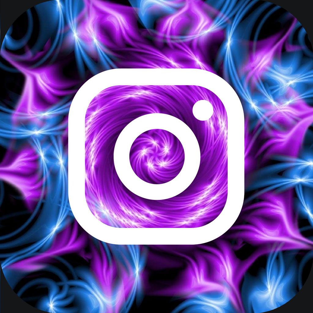Instagram logo with a swirling purple and blue background