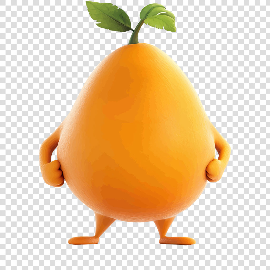 Cartoon lemon with green leaves and anthropomorphic features