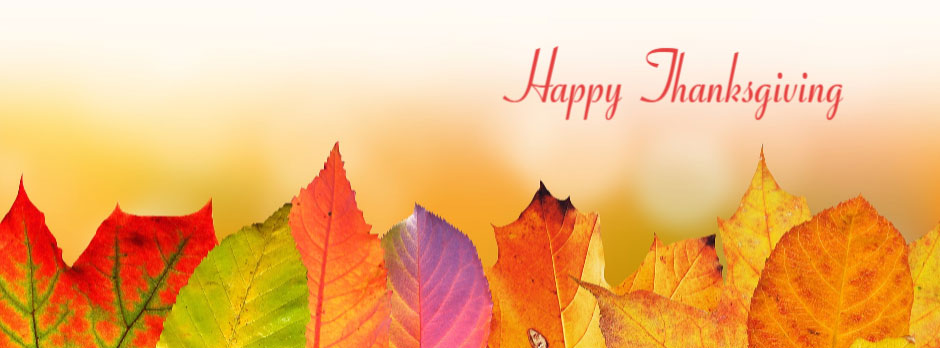 Colorful autumn leaves with Happy Thanksgiving text