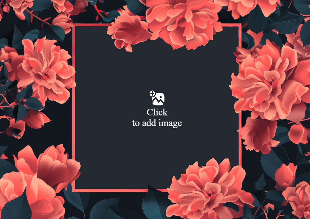 A dark background with a pink floral frame