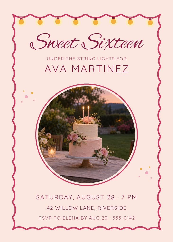 Preview for Sixteen Under The String Lights 5 × 7 Invitation Template