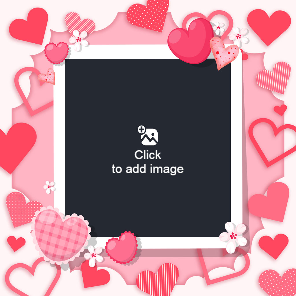 A pink and red heart-themed photo frame with a blank space to add a photo