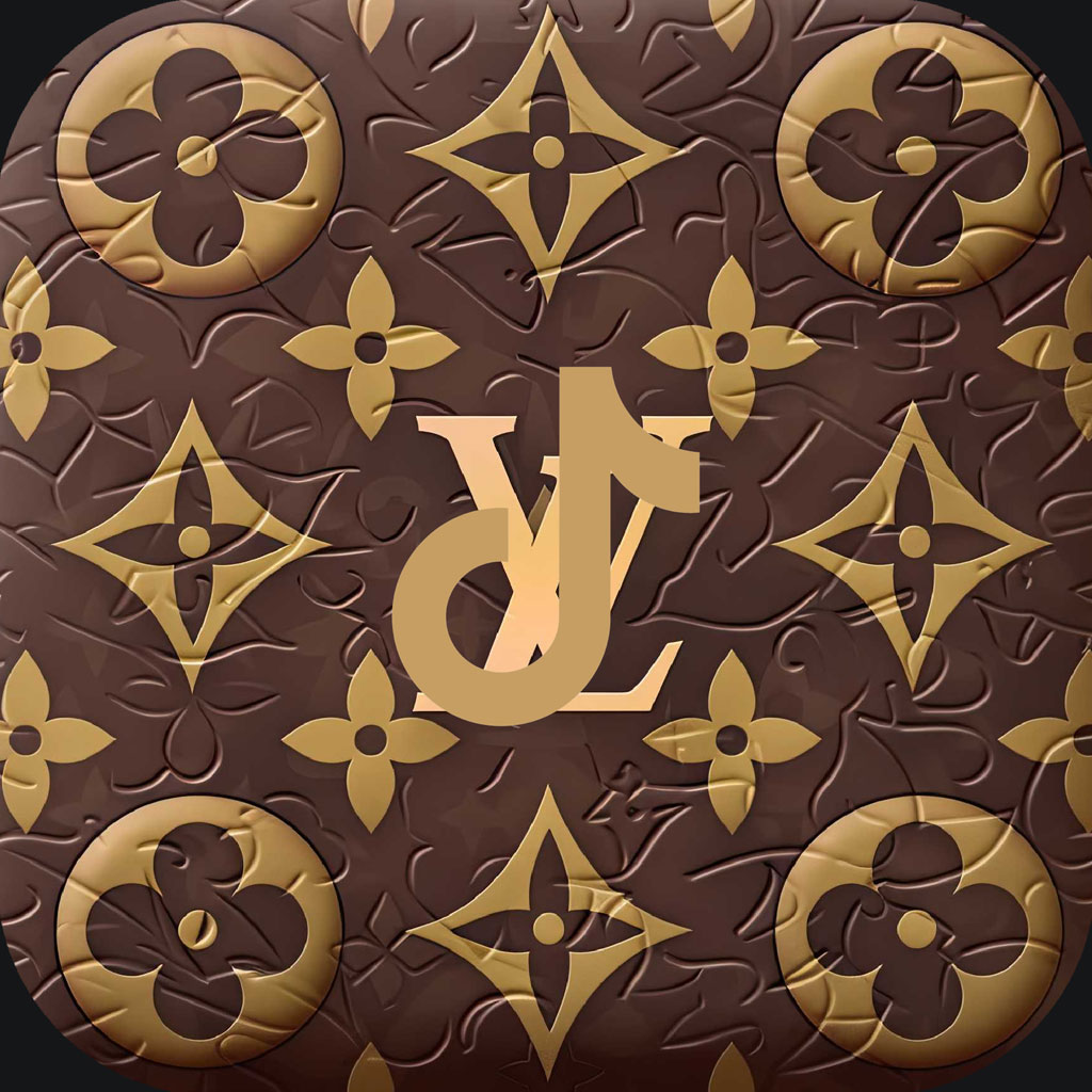 TikTok logo on a Louis Vuitton-inspired background