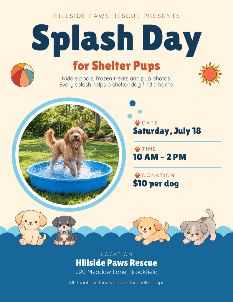 Preview for Splash Day For Shelter Pups Letter Flyer Template