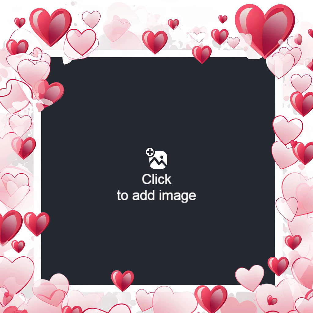A black square surrounded by a border of red and pink hearts.