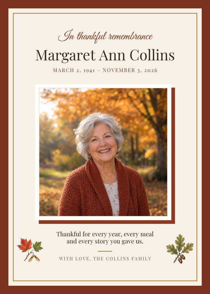Preview for In Thankful Remembrance Remembrance Card Template