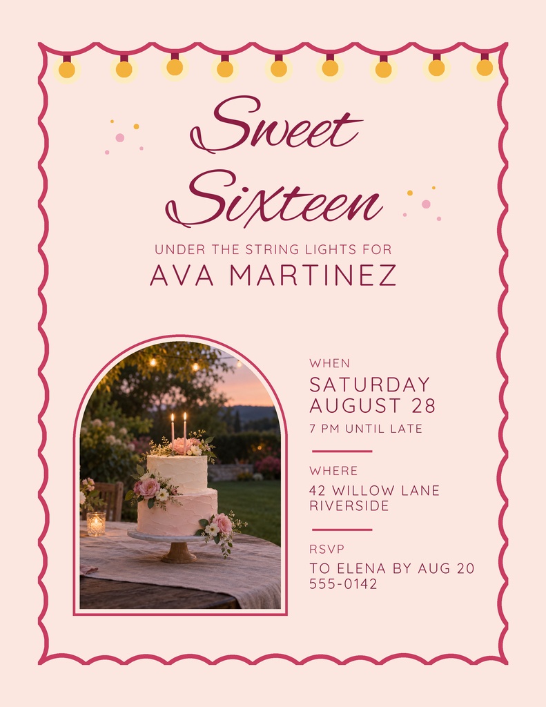 Preview for Sixteen Under The String Lights Letter Flyer Template