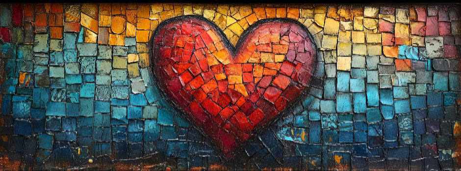 Mosaic heart on a multicolored background