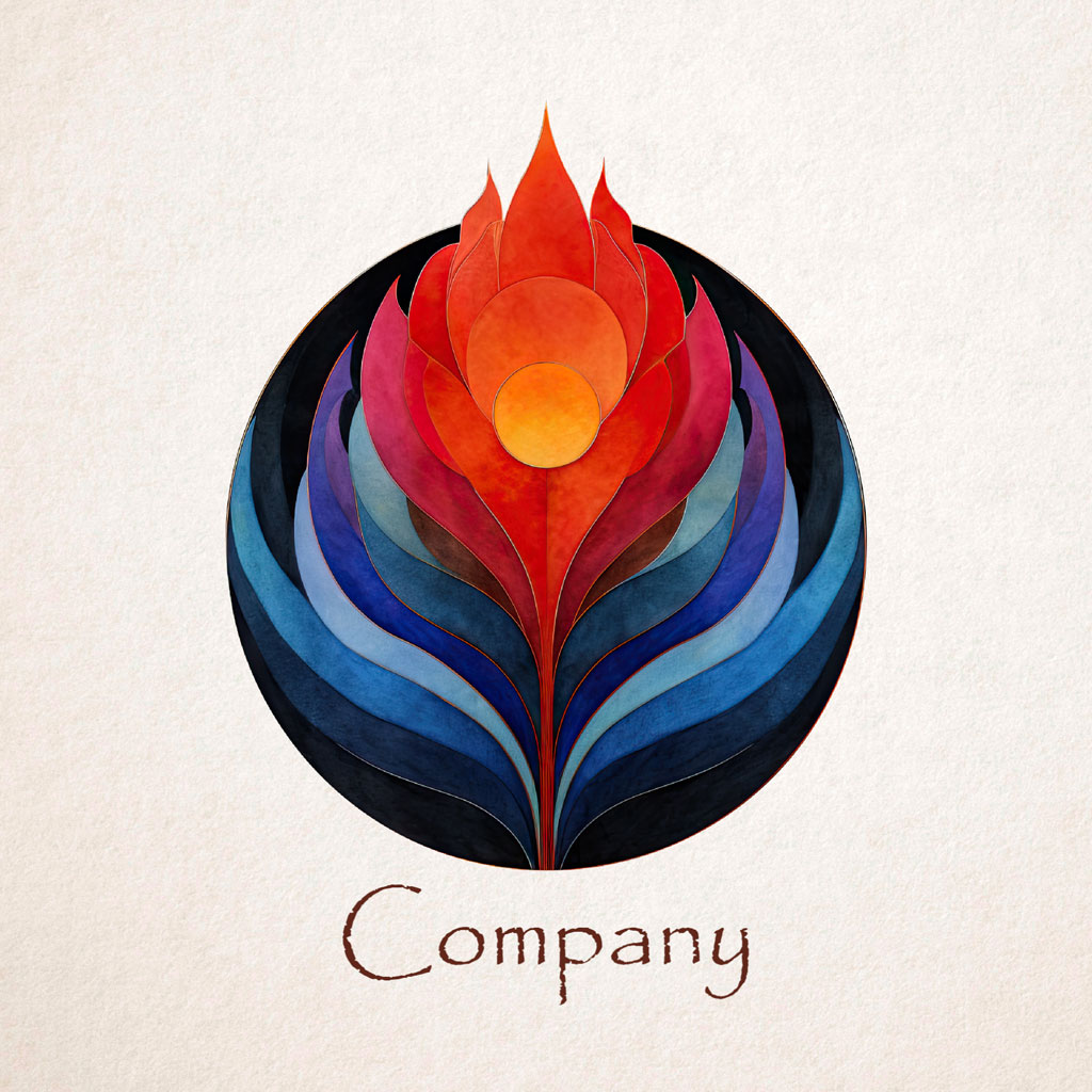 Company logo with a colorful flower-like pattern